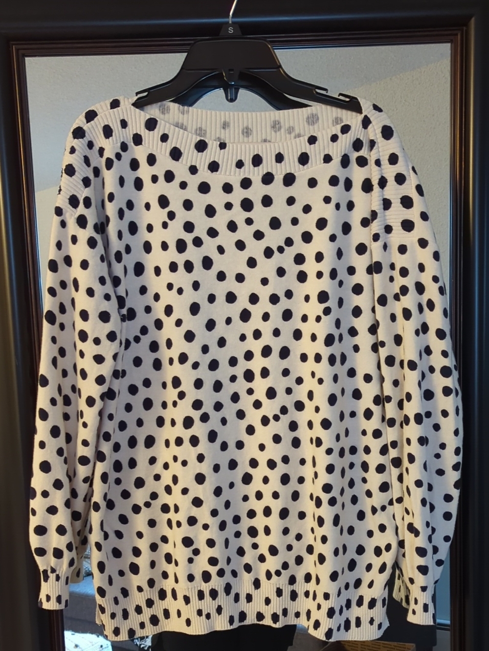LOFT Cream Sweater with Navy Polka Dots